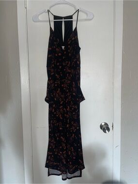 BCBGeneration Black Maxi Dress with Rust Floral Print